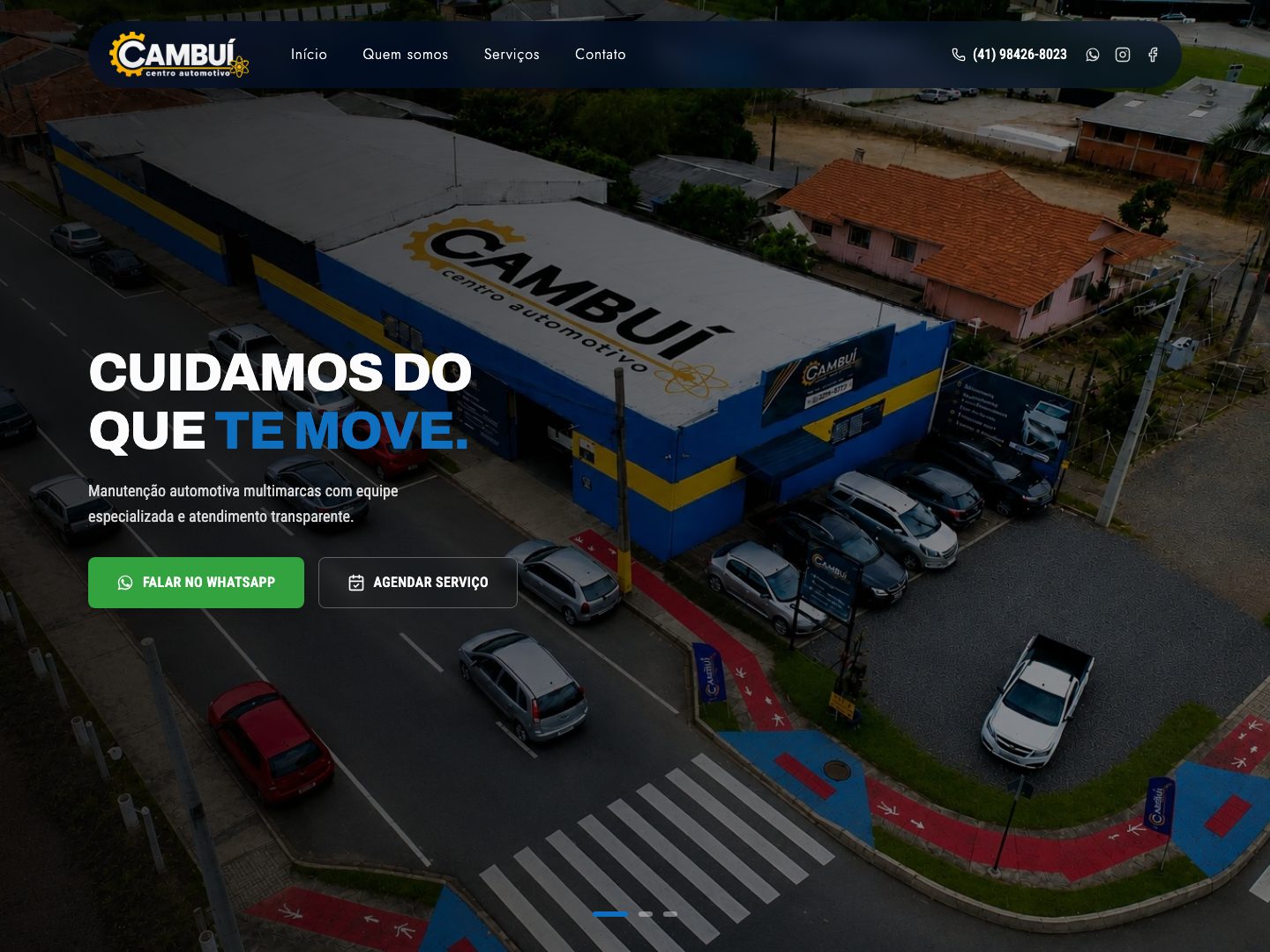 Página inicial do site da Cambuí Centro Automotivo